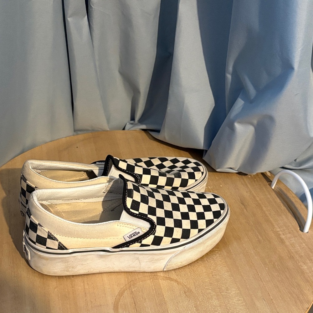 Vans Black and Cream Checkerboard Slip-Ons